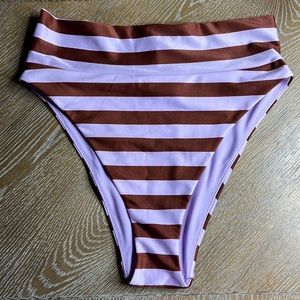 AERIE High Cut Cheeky Brown/Purple Stripe Bikini Bottom M